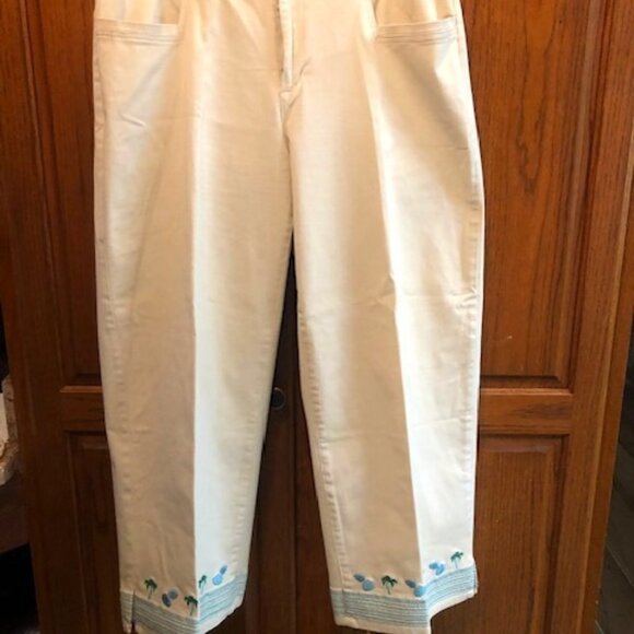 Pusser's West Indies Caribbean Women's Pedal Pushers embroidered coconut Size 10 - Picture 1 of 4